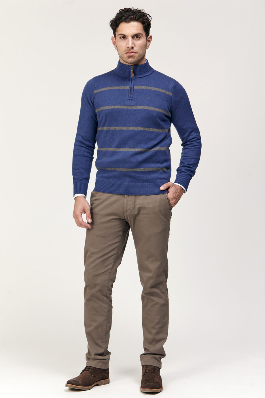 Sweater medio cierre a rayas