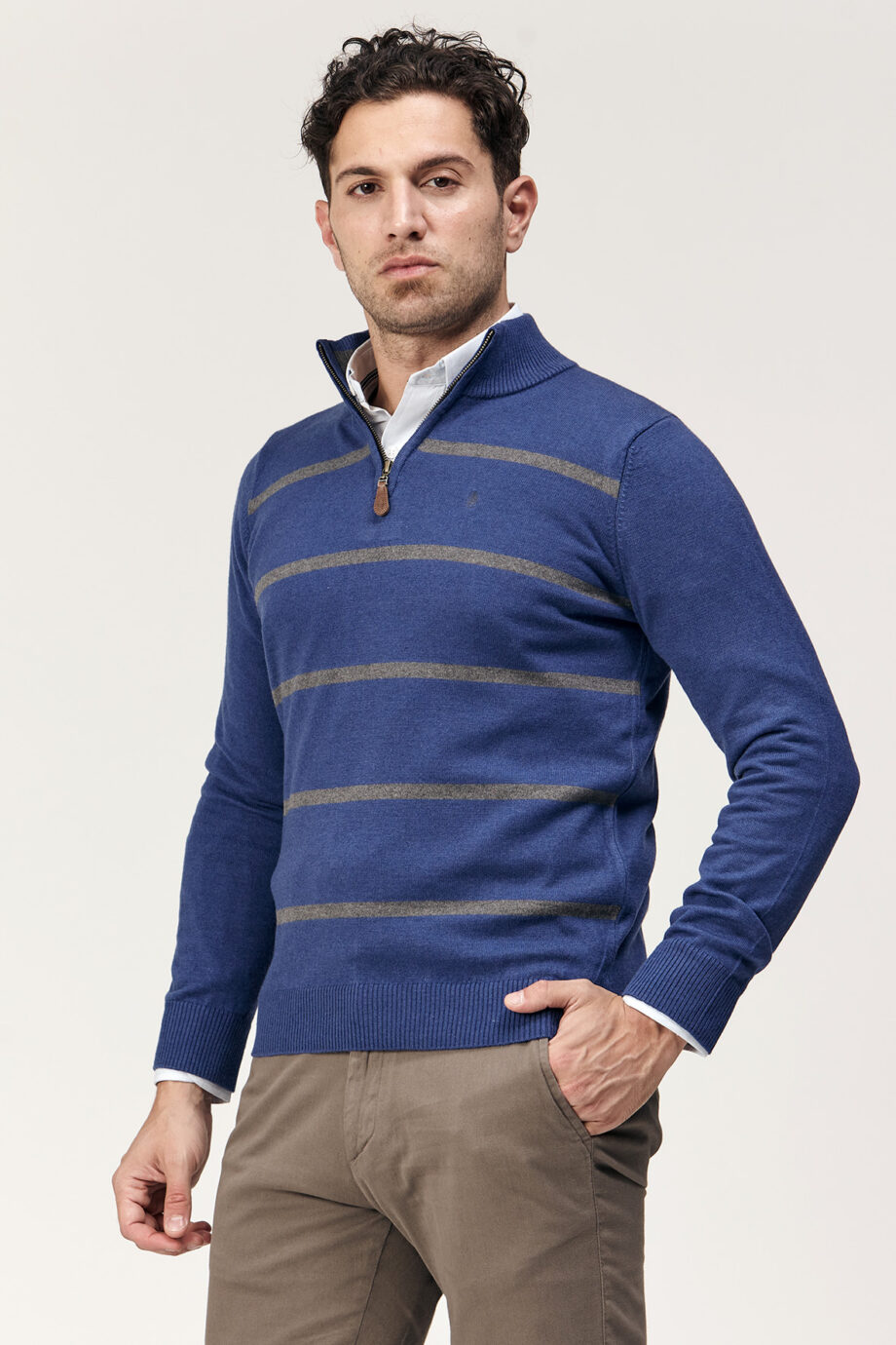 Sweater medio cierre a rayas