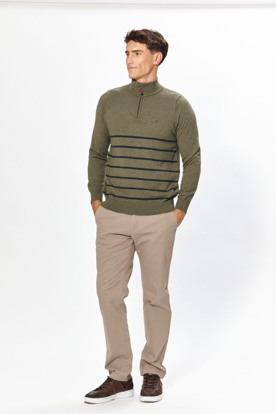 Sweater medio cierre rayado
