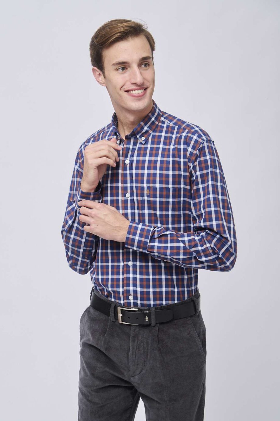 Camisa regular fit a cuadros de algodón