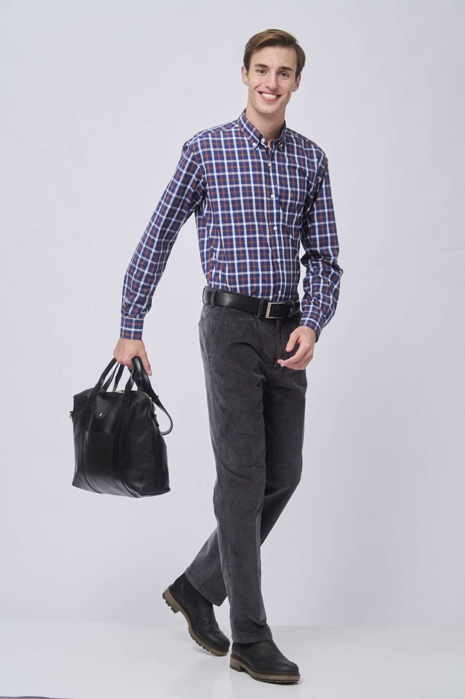 Camisa regular fit a cuadros de algodón