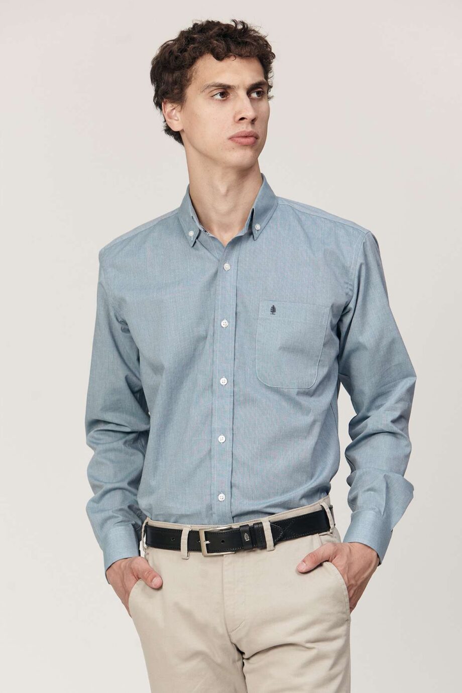 Camisa regular fit de algodón fil a fil