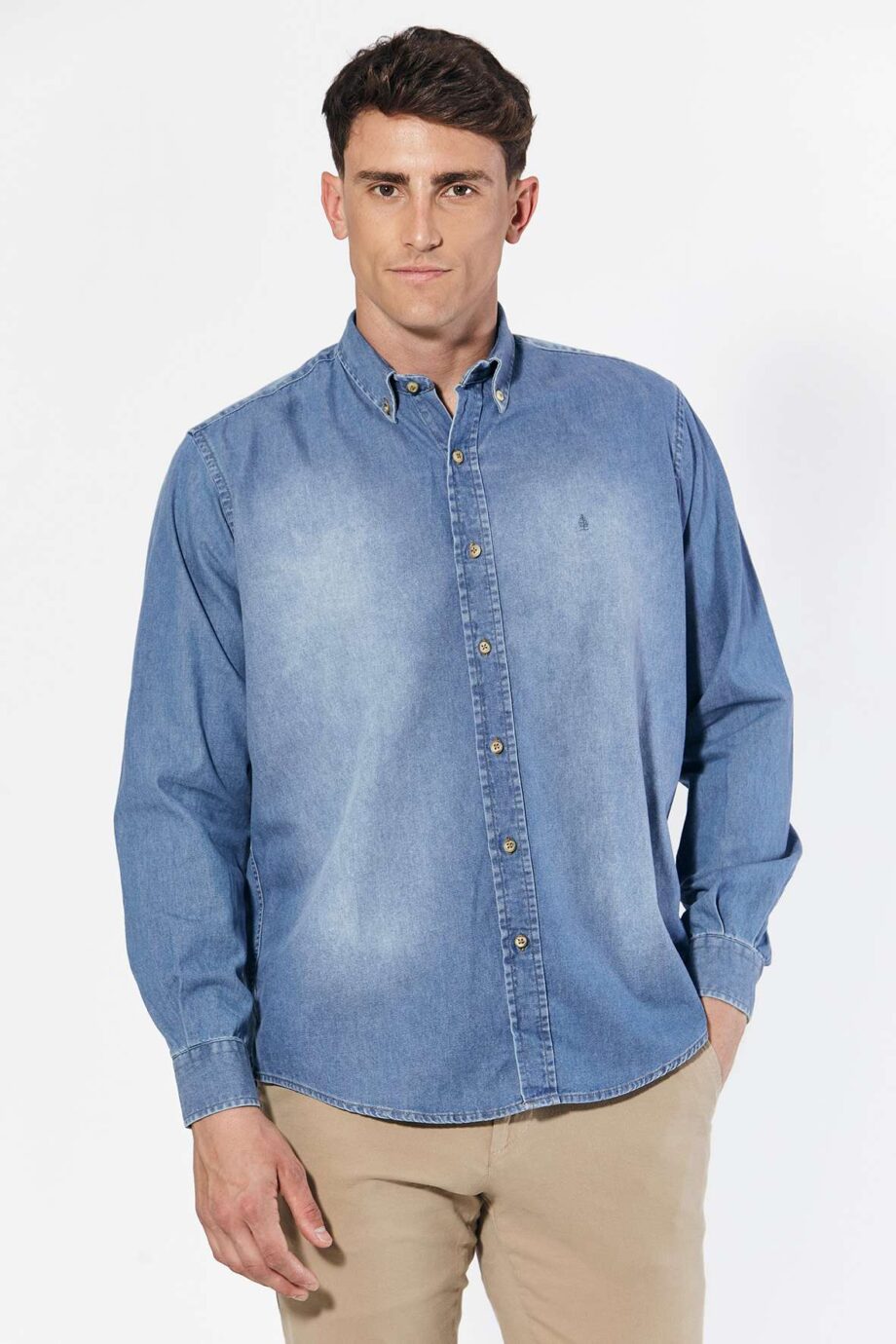 Camisa regular fit de jean gastado