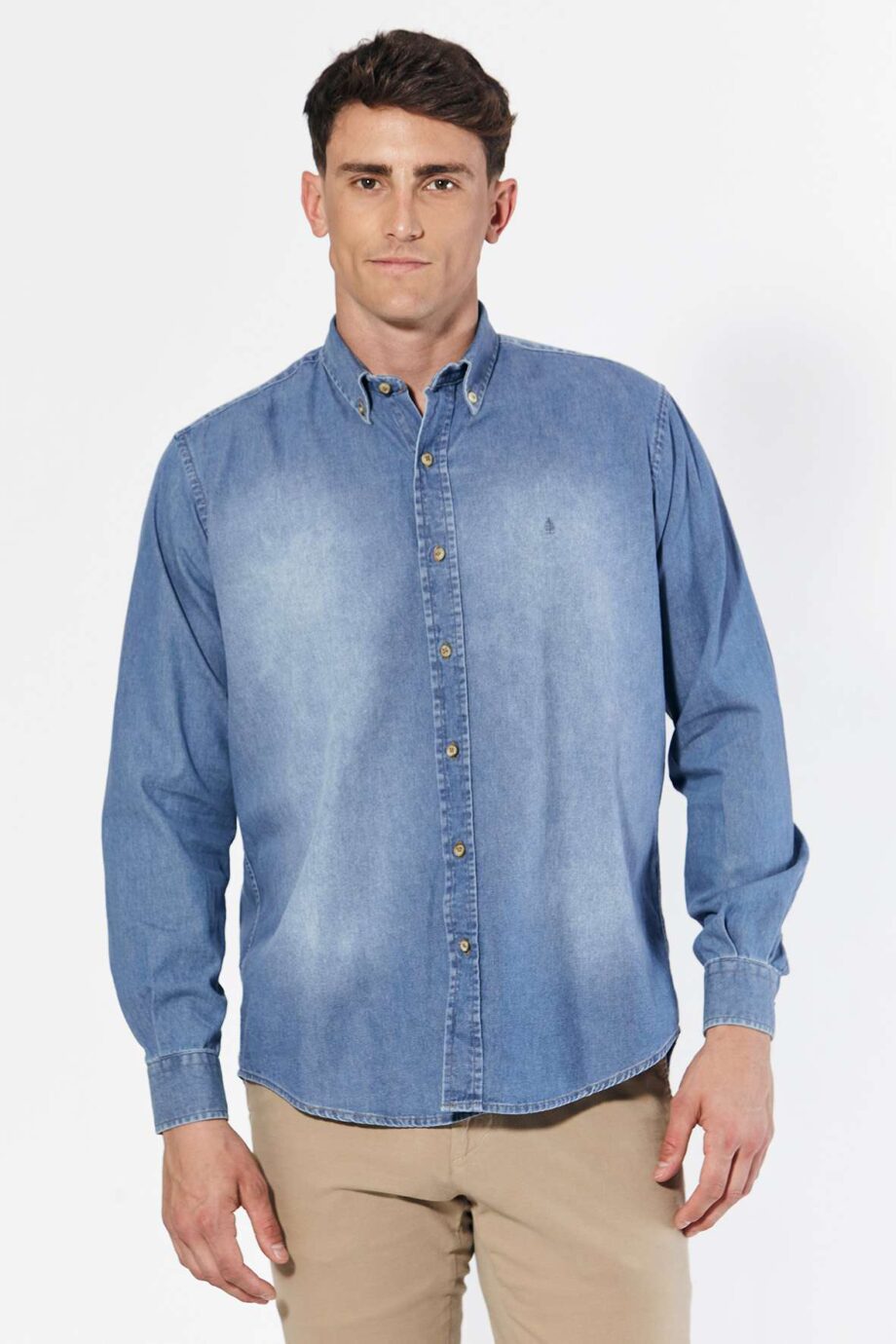 Camisa regular fit de jean gastado